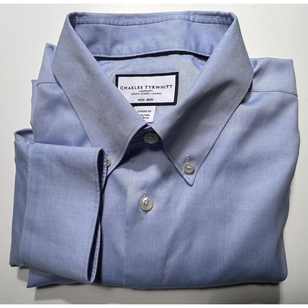 CHARLES TYRWHITT Men’s Blue Oxford Dress Shirt Size M Medium 16.5/35 Classic Fit